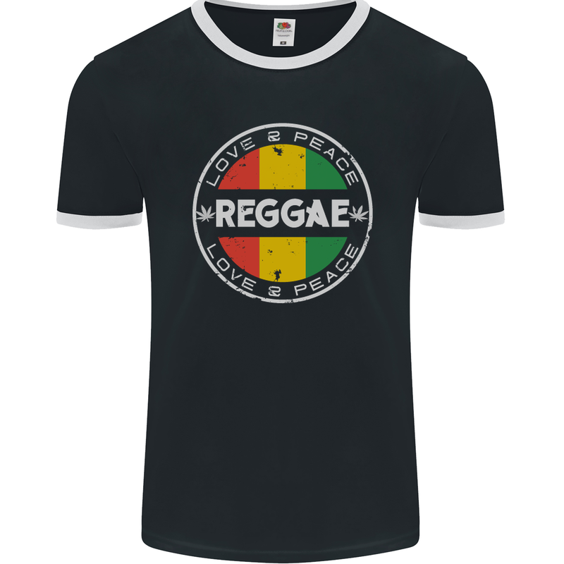 Love Peace Reggae Music Mens Ringer T-Shirt FotL Black/White