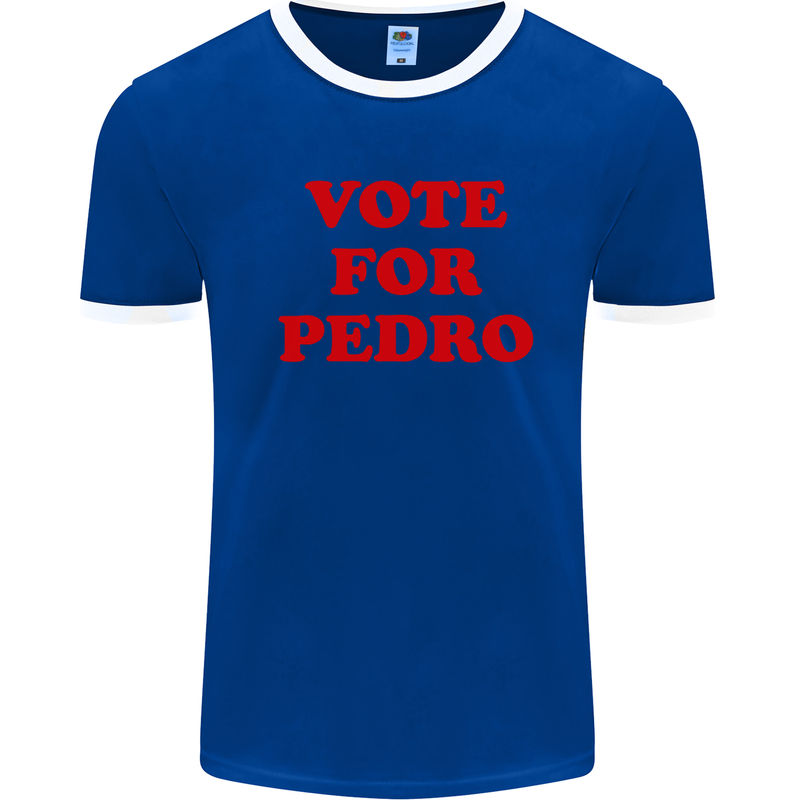 Vote For Pedro Mens White Ringer T-Shirt Royal Blue/White