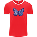 Dripping Blue Butterfly Rhopalocera Mens Ringer T-Shirt FotL Red/White