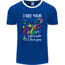 I See Your True Colours Autism Autistic Mens Ringer T-Shirt FotL Royal Blue/White