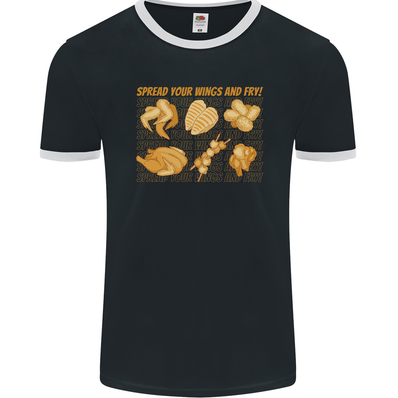 Spread Your Wings & Fry Funny Chicken BBQ Mens Ringer T-Shirt FotL Black/White