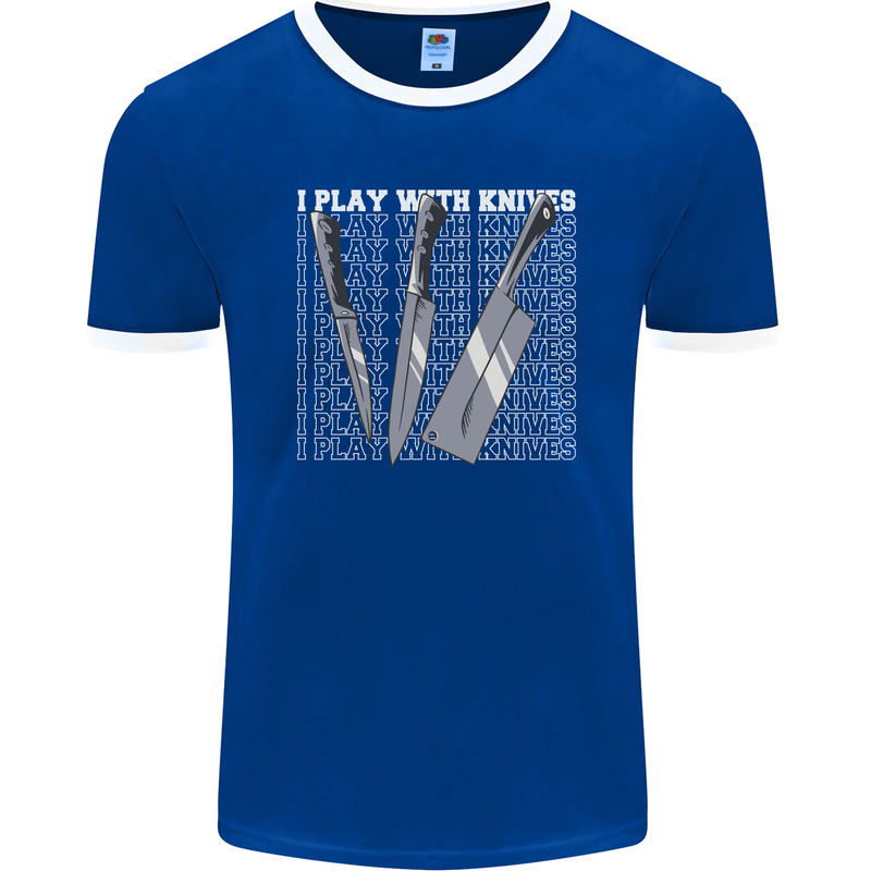 Chef I Play With Knives Mens Ringer T-Shirt FotL Royal Blue/White