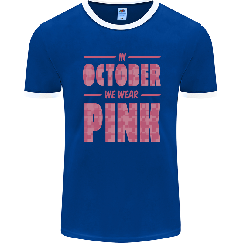 Breast Cancer Awareness In October Pink Mens Ringer T-Shirt FotL Royal Blue/White