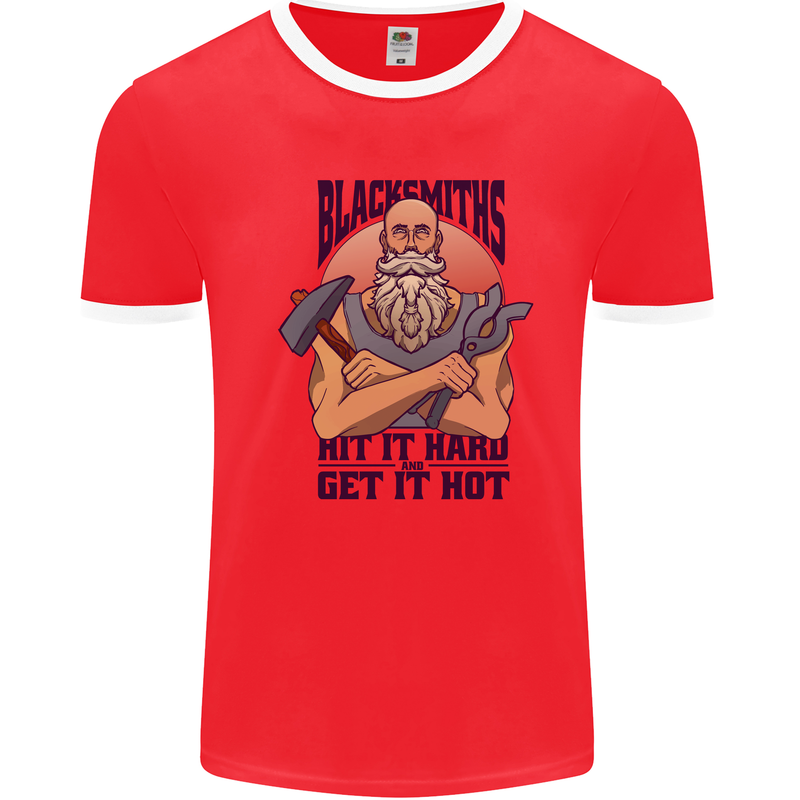 Blacksmiths Hit it Hard and Get it Hot Mens Ringer T-Shirt Red/White