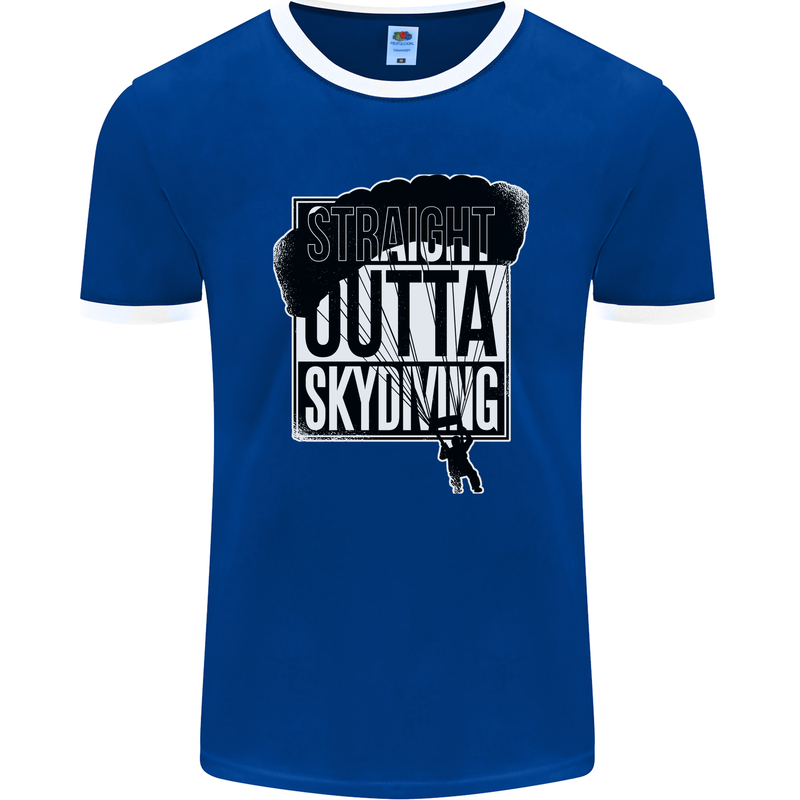 Straight Outta Skydiving Funny Freefall Mens Ringer T-Shirt FotL Royal Blue/White