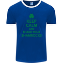 Keep Calm & Shamrocks St. Patrick's Day Mens Ringer T-Shirt FotL Royal Blue/White