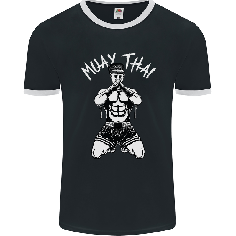 Muay Thai Fighter Mixed Martial Arts MMA Mens Ringer T-Shirt FotL Black/White