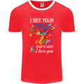 I See Your True Colours Autism Autistic Mens Ringer T-Shirt FotL Red/White