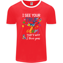 I See Your True Colours Autism Autistic Mens Ringer T-Shirt FotL Red/White