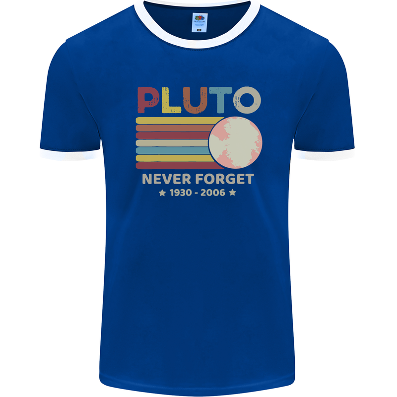 Pluto Never Forget Space Astronomy Planet Mens Ringer T-Shirt FotL Royal Blue/White