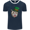 St Patricks Day Cat Funny Irish Mens Ringer T-Shirt FotL Navy Blue/White