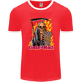 Cute Hell Cat Grim Reaper Skull Halloween Mens Ringer T-Shirt FotL Red/White