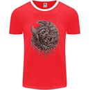 Angel Skull of Death Biker Motorbike Gothic Mens Ringer T-Shirt FotL Red/White