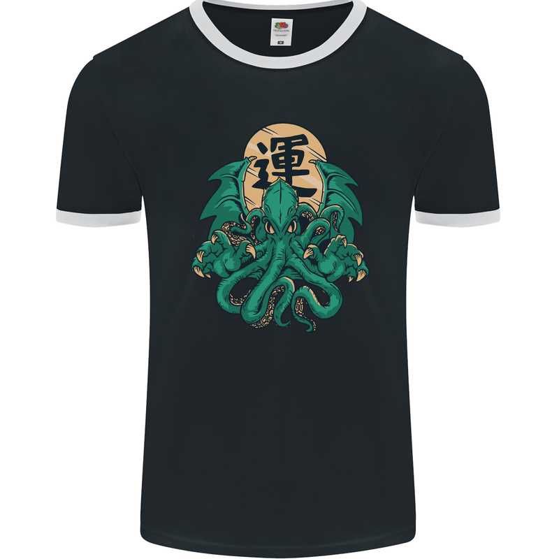 Cthulhu Monster Kraken Mens Ringer T-Shirt FotL Black/White