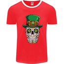 St Patricks Day of the Dead Sugar Skull Mens White Ringer T-Shirt Red/White