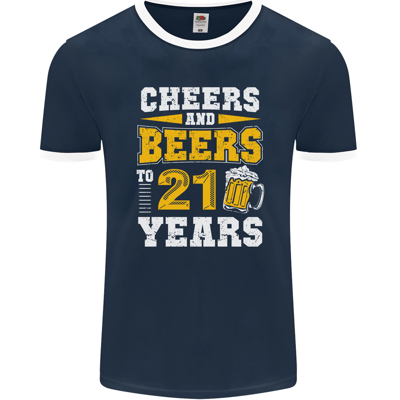 21st Birthday 21 Year Old Funny Alcohol Mens Ringer T-Shirt FotL Navy Blue/White