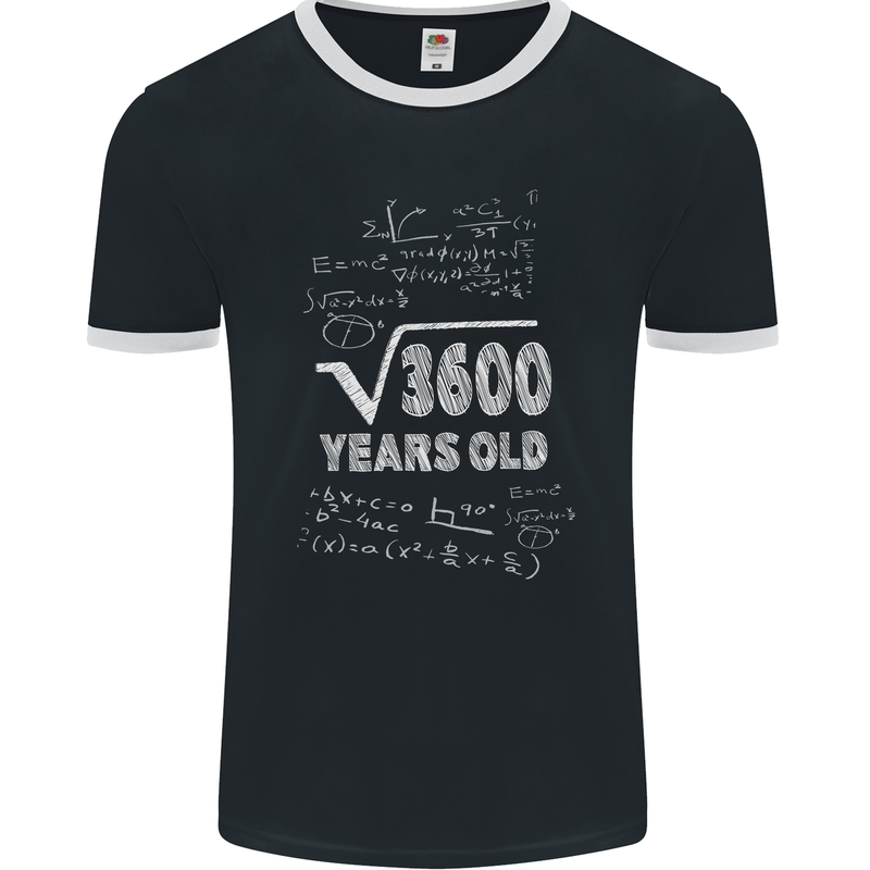 60th Birthday 60 Year Old Geek Funny Maths Mens Ringer T-Shirt FotL Black/White