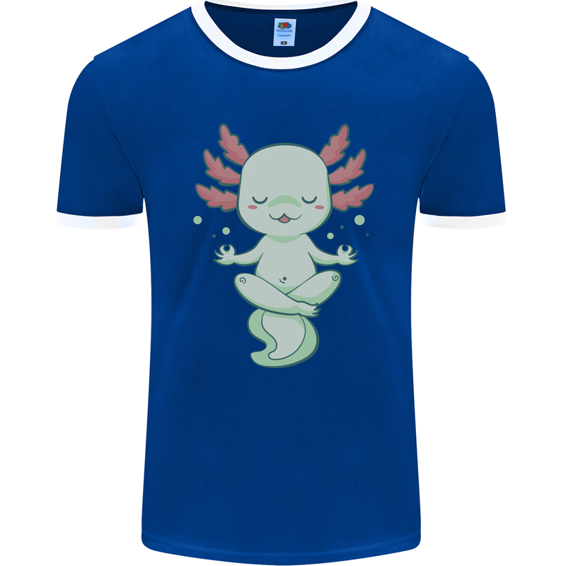 Meditating Axolot Yoga Spiritual Mens Ringer T-Shirt FotL Royal Blue/White