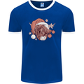 Funny Christmas Highland Cow Santa Hat Mens Ringer T-Shirt FotL Royal Blue/White