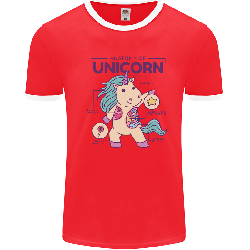 Anatomy of a Unicorn Funny Fantasy Mens White Ringer T-Shirt Red/White