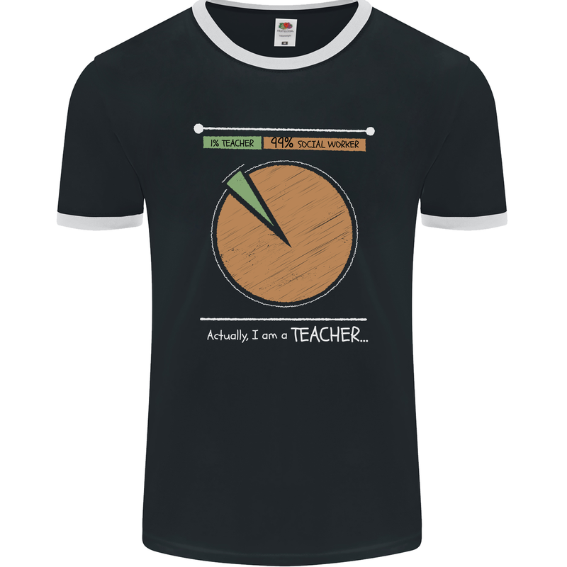 1% Teacher 99% Social Worker Teaching Mens Ringer T-Shirt FotL Black/White