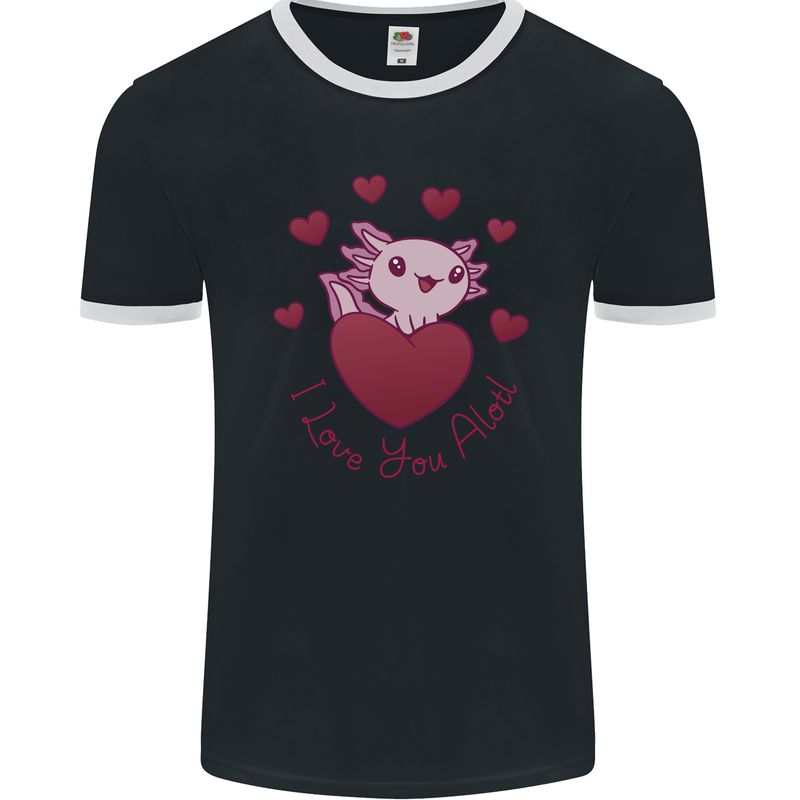 I Love You Alotl Valentines Day Axoloti Mens Ringer T-Shirt FotL Black/White