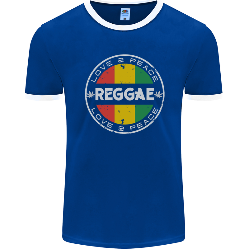 Love Peace Reggae Music Mens Ringer T-Shirt FotL Royal Blue/White