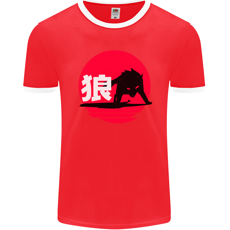 Japanese Wolf Japan Mens Ringer T-Shirt FotL Red/White