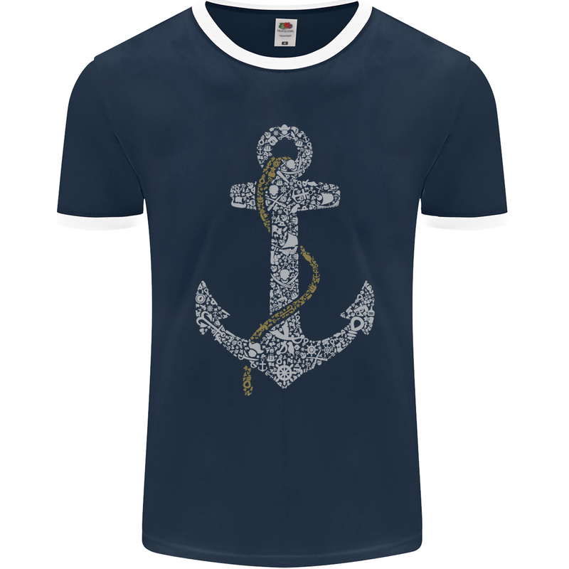 Sailing Anchor Sailor Boat Captain Ship Mens Ringer T-Shirt FotL Navy Blue/White