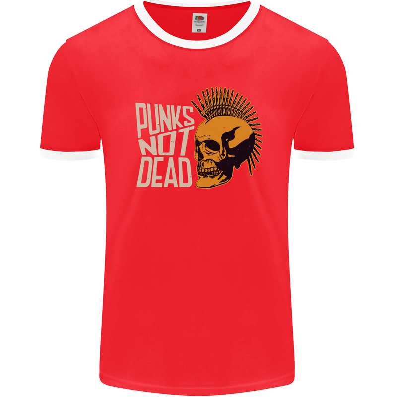 Punks Not Dead Skinhead Skull Mens Ringer T-Shirt FotL Red/White