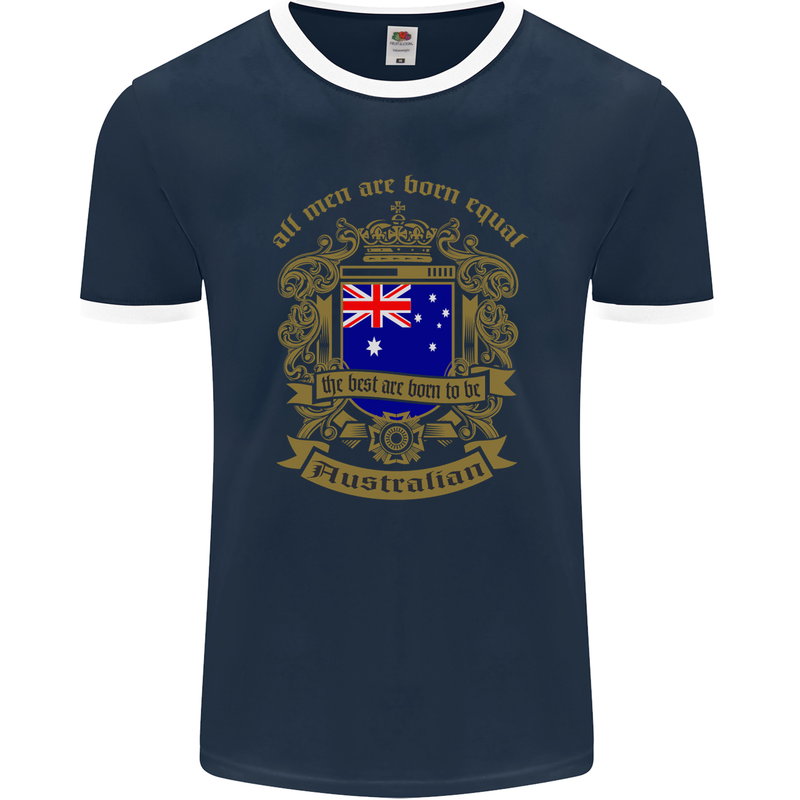 All Men Are Born Equal Australian Australia Mens Ringer T-Shirt FotL Navy Blue/White