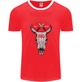 Steak House BBQ Cow Skull Grill Beef Food Mens Ringer T-Shirt FotL Red/White