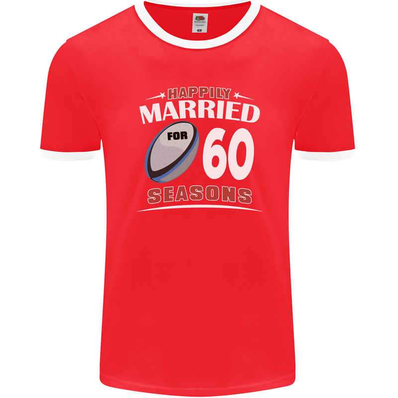 60 Year Wedding Anniversary 60th Rugby Mens Ringer T-Shirt FotL Red/White