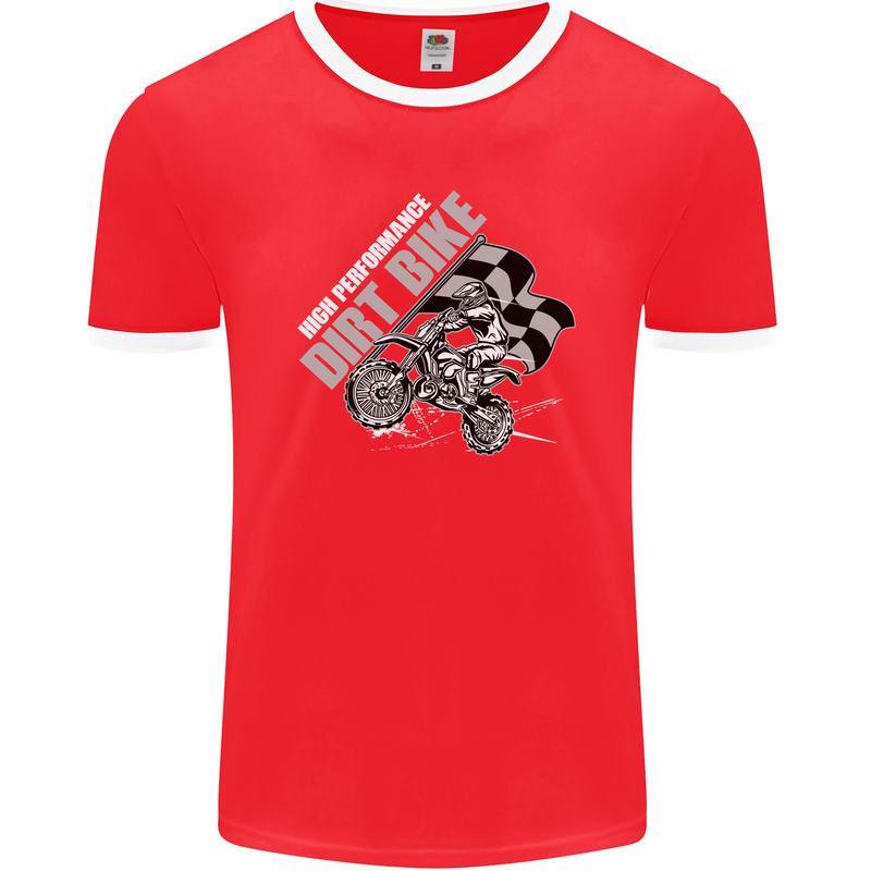 Motocross Dirt Bike MotoX Scrambling Mens Ringer T-Shirt FotL Red/White