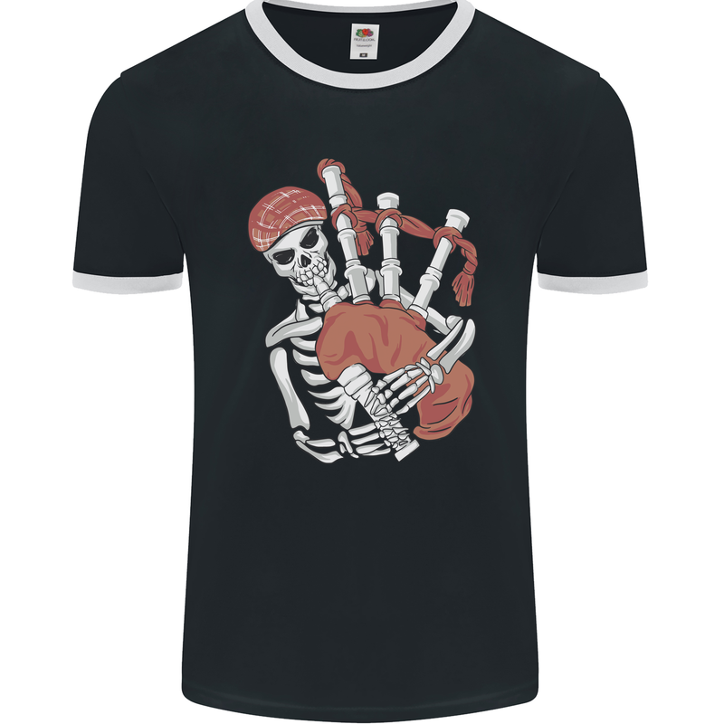 A Skeleton Playing the Bagpipes Mens Ringer T-Shirt FotL Black/White