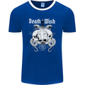 Death Wish Skulls Snakes Biker Gothic Demon Mens Ringer T-Shirt FotL Royal Blue/White