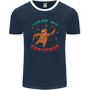 Sloth Wake Me Up When It's Christmas Mens Ringer T-Shirt FotL Navy Blue/White