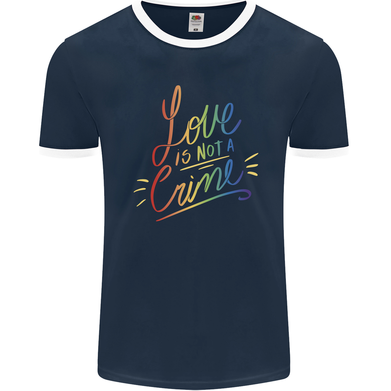 Love is Not a Crime LGBT Gay Awareness Mens Ringer T-Shirt FotL Navy Blue/White