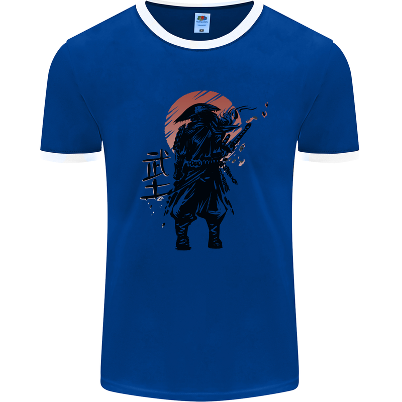 Samurai Sun  MMA Warrior Mens Ringer T-Shirt Royal Blue/White