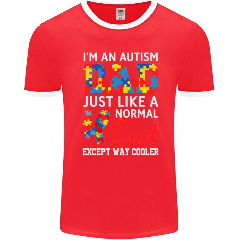 Autism Dad Autistic Fathers Day ASD Mens Ringer T-Shirt FotL Red/White