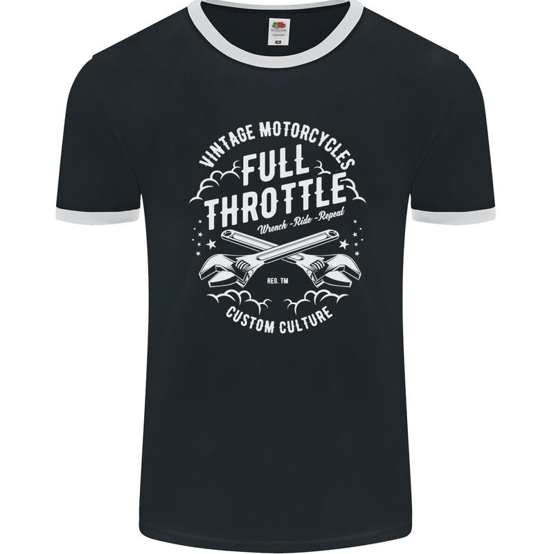 Full Throttle Motorcycle Biker Motorbike Mens Ringer T-Shirt FotL Black/White