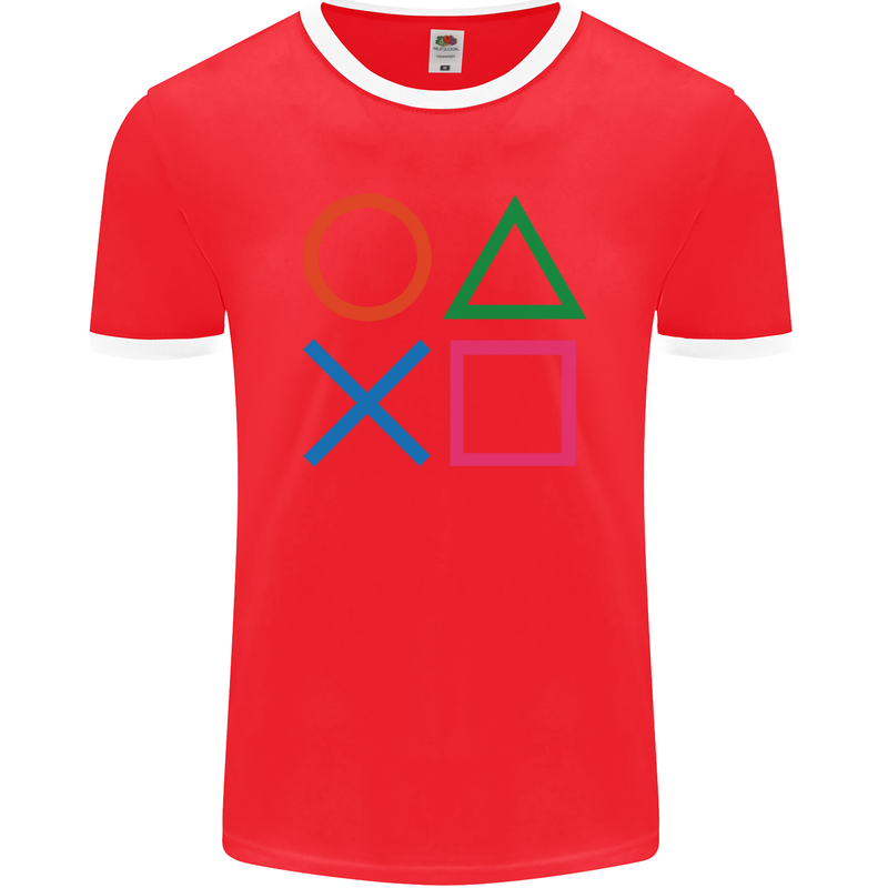 Arcade Game Console Buttons Gaming Gamer Mens Ringer T-Shirt FotL Red/White