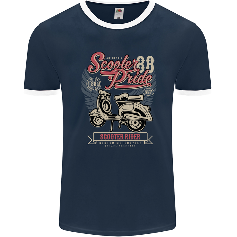 Scooter Pride 88 Motorbike Motorcycle Mens Ringer T-Shirt FotL Navy Blue/White