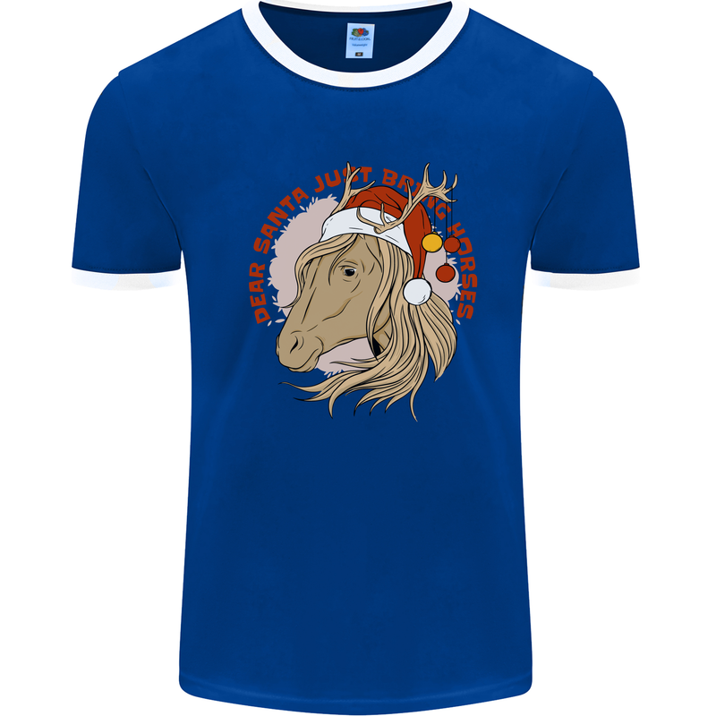 Equestrian Dear Santa Funny Horse Christmas Mens Ringer T-Shirt Royal Blue/White