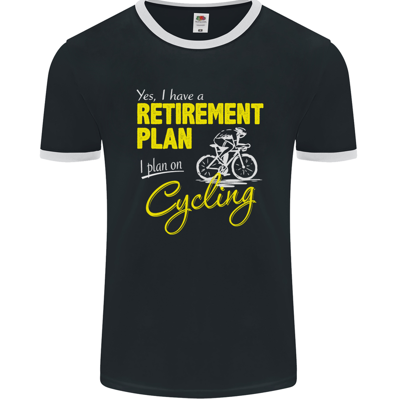 Cycling Retirement Plan Cyclist Funny Mens Ringer T-Shirt FotL Black/White