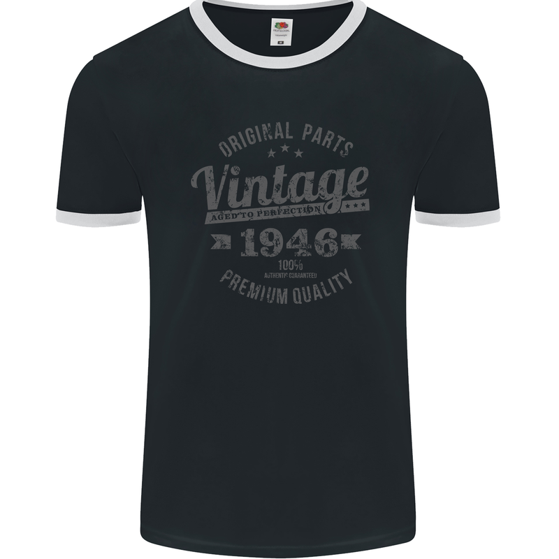 Vintage Year 77th Birthday 1946 Mens Ringer T-Shirt FotL Black/White