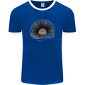 Vinyl Sunset Record LP Turntable Music Mens Ringer T-Shirt FotL Royal Blue/White