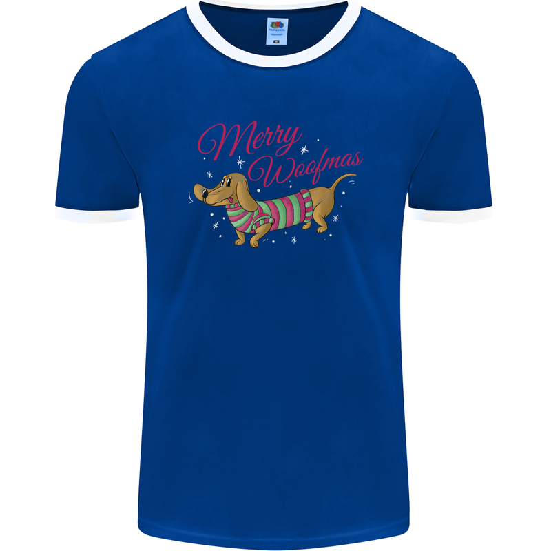 Merry Wiener Funny Christmas Dog Mens Ringer T-Shirt FotL Royal Blue/White