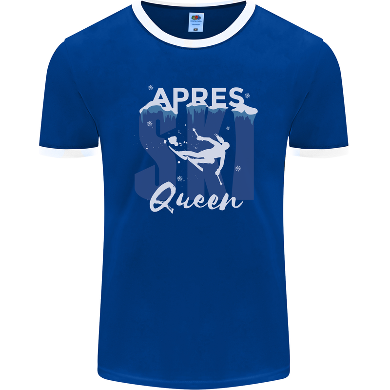 Apres Ski Queen Skiing Winter Sports Mens Ringer T-Shirt FotL Royal Blue/White