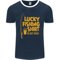 Lucky Fishing Fisherman Funny Mens Ringer T-Shirt FotL Navy Blue/White